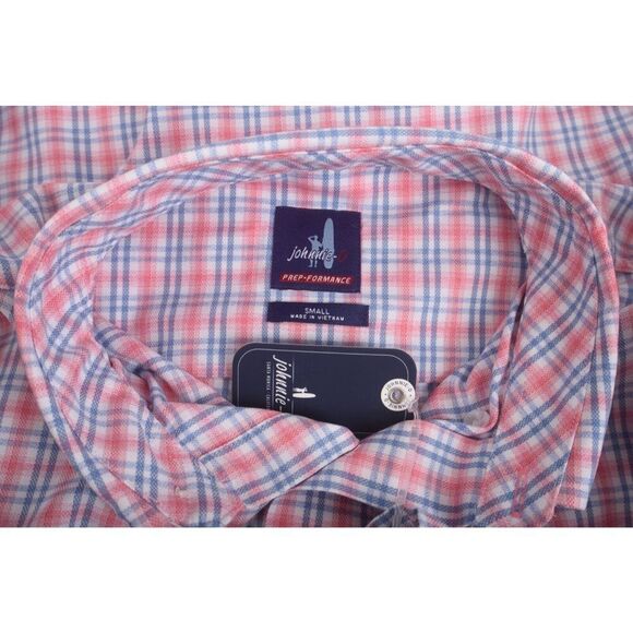 Johnnie-O Mens Novak Oxford Shirt Size S Blue Pink Plaid Long Sleeve NWT - Picture 6 of 6